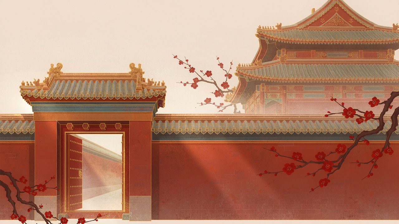 德寿宫朱砂红墙插画
